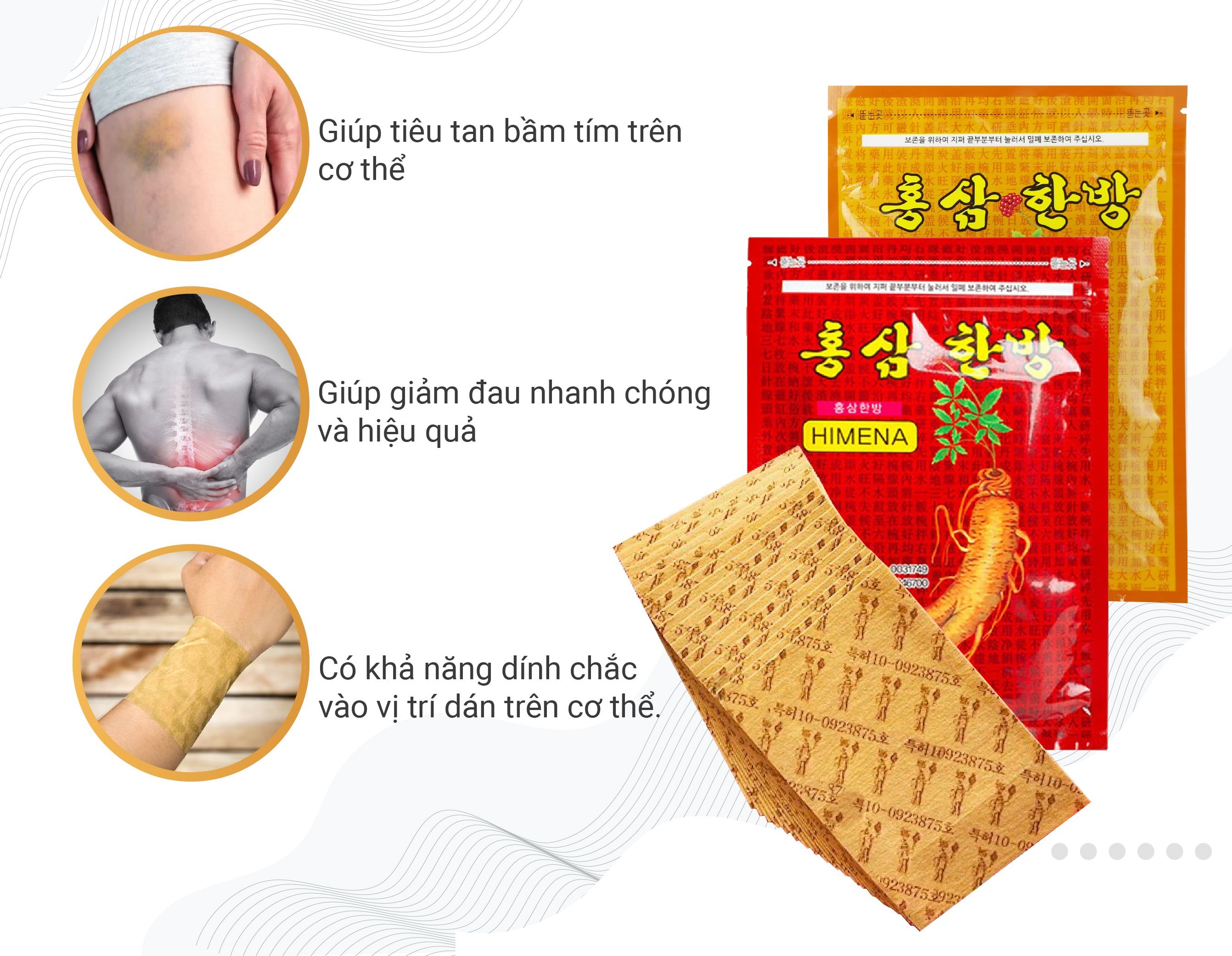 Cao Dán Hồng Sâm Himena Hàn Quốc Túi 20 Miếng (Salonpas Hồng Sâm)
