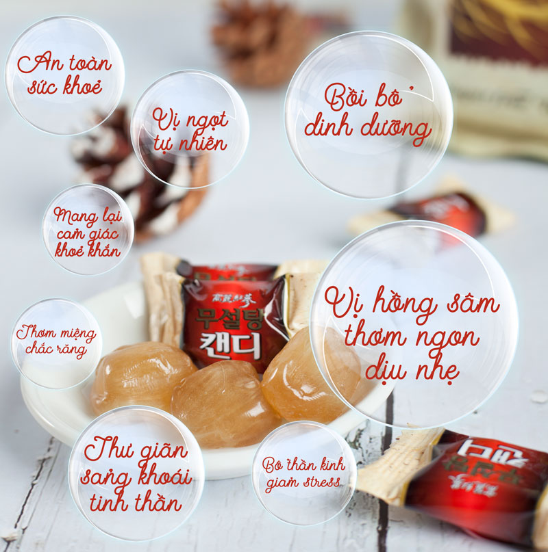 Kẹo Hồng Sâm Không Đường Hàn Quốc Gói 500g Màu Trắng